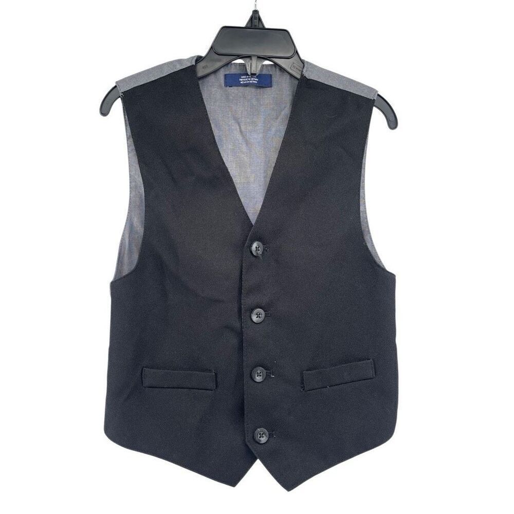 IZOD Boys Dressy Black Gray Suit Vest Sleeveless Button Front Formal Size 6